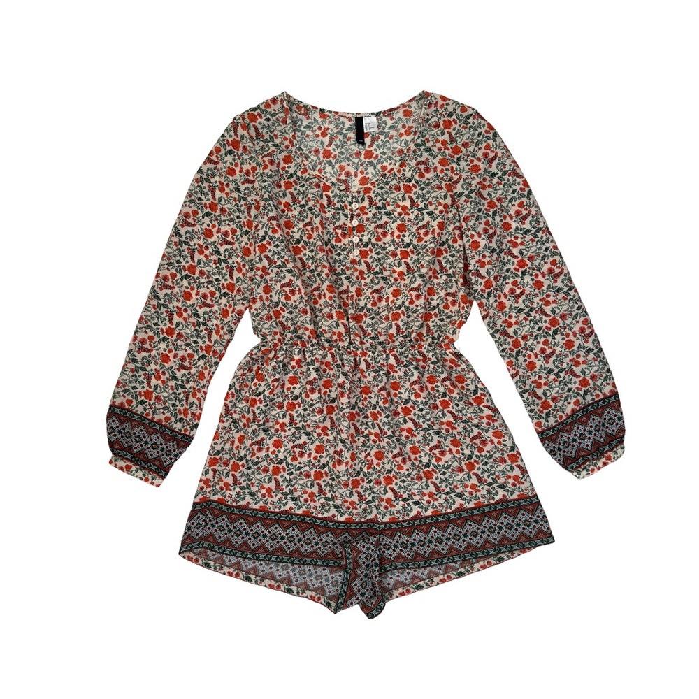 H&M Cream and Red Floral Blouse